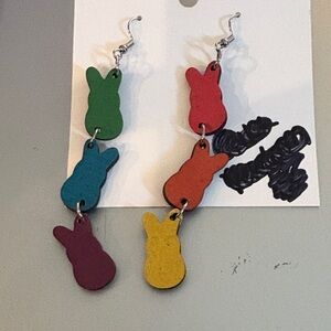 Colorful Small Easter Bunny Dangle Earrings - Multi
